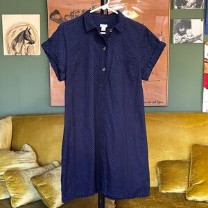 J. CREW: Corduroy Shift Dress in Navy with Polka Dots